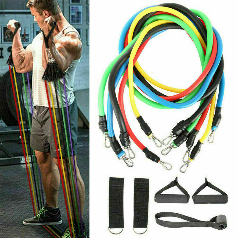 UK RESISTANCE BANDS WORKOUT EXERCISE YOGA 11 PIECE SET CROSSFIT FITNESS TUBES