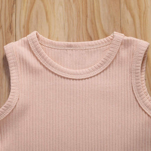 Newborn Baby Boys Girls Summer Outfits Infant Ribbed Knitted Cotton Short Sleeve T-Shirt + Shorts Two Piece Clothes Set