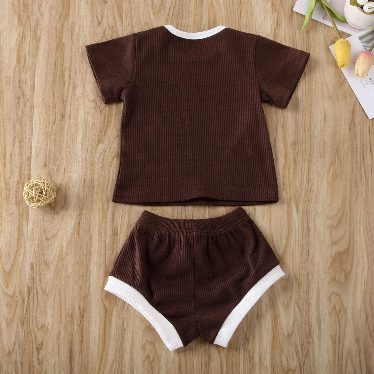 Newborn Baby Boys Girls Summer Outfits Infant Ribbed Knitted Cotton Short Sleeve T-Shirt + Shorts Two Piece Clothes Set