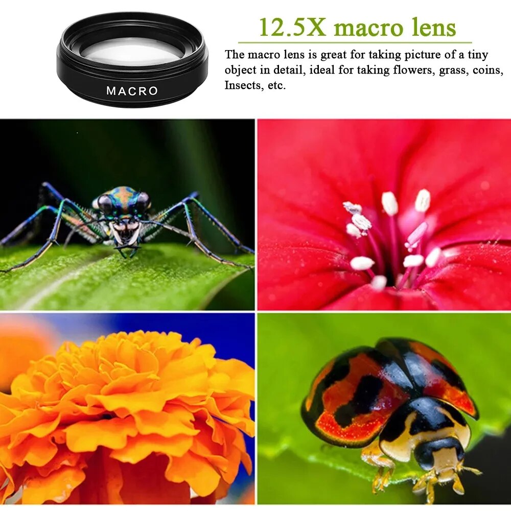 12X Macro Phone Lens HD Camera Lens 0.45X Super Angle for iPhone 13 12 11 Pro MAX Samsung Xiaomi Huawei Mobile Phone Camera Lens