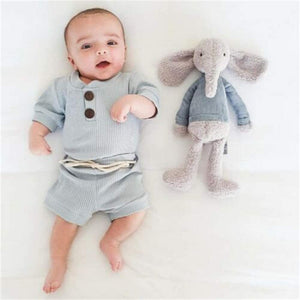 Newborn Baby Boys Girls Summer Outfits Infant Ribbed Knitted Cotton Short Sleeve T-Shirt + Shorts Two Piece Clothes Set