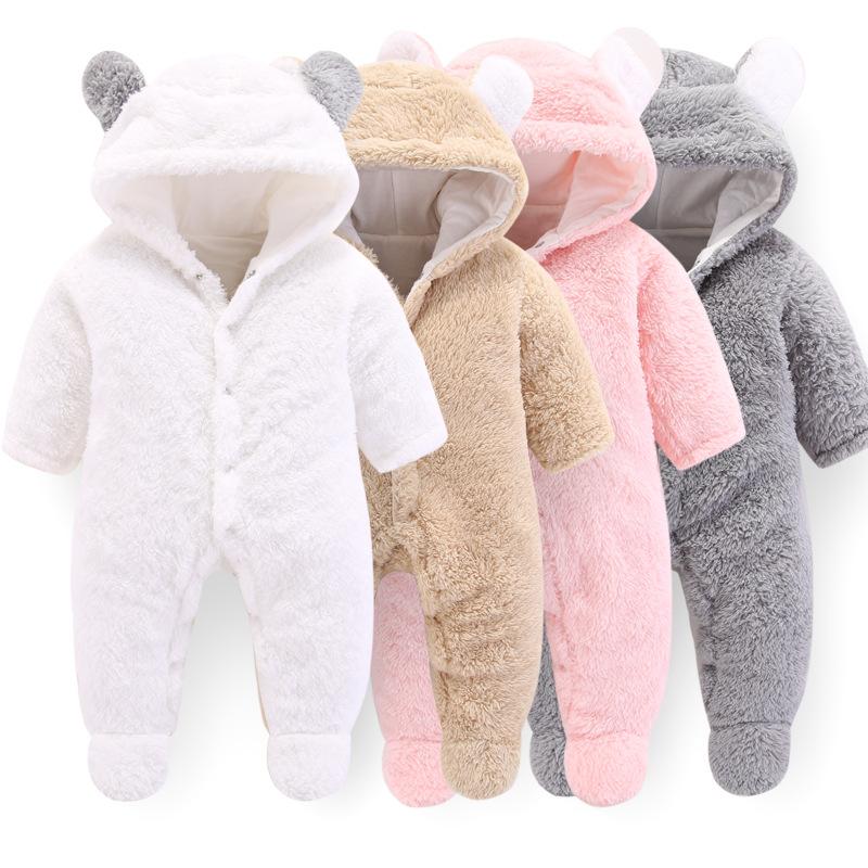 2019 Newborn Baby Winter Hoodie Clothes Polyester Infant Baby Girls Pink Climbing New Spring Outwear Rompers 3m 12m Boy Jumpsuit, Color - FLRpink