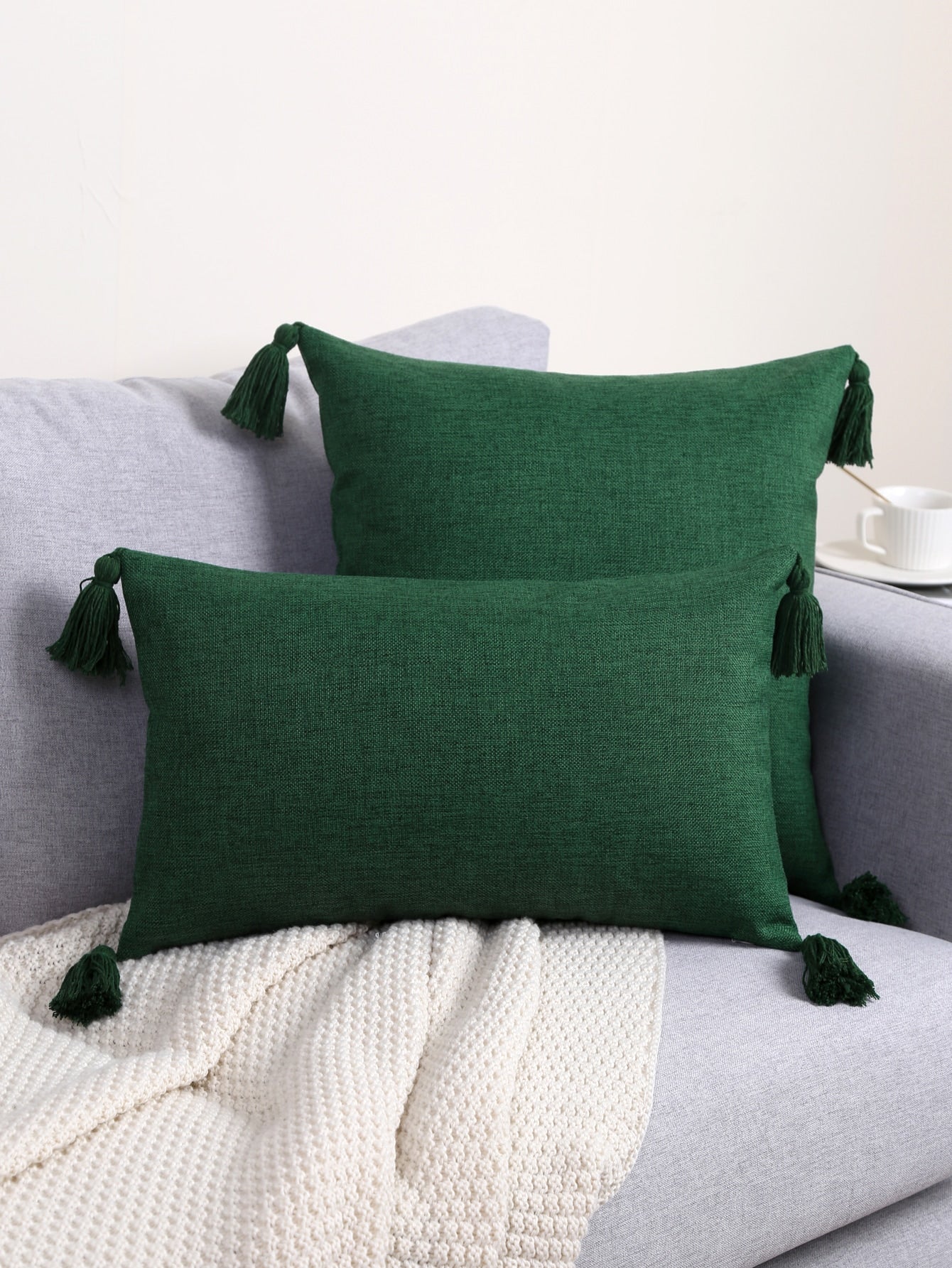 1pc Plain Tassel Cushion Cover Without Filler