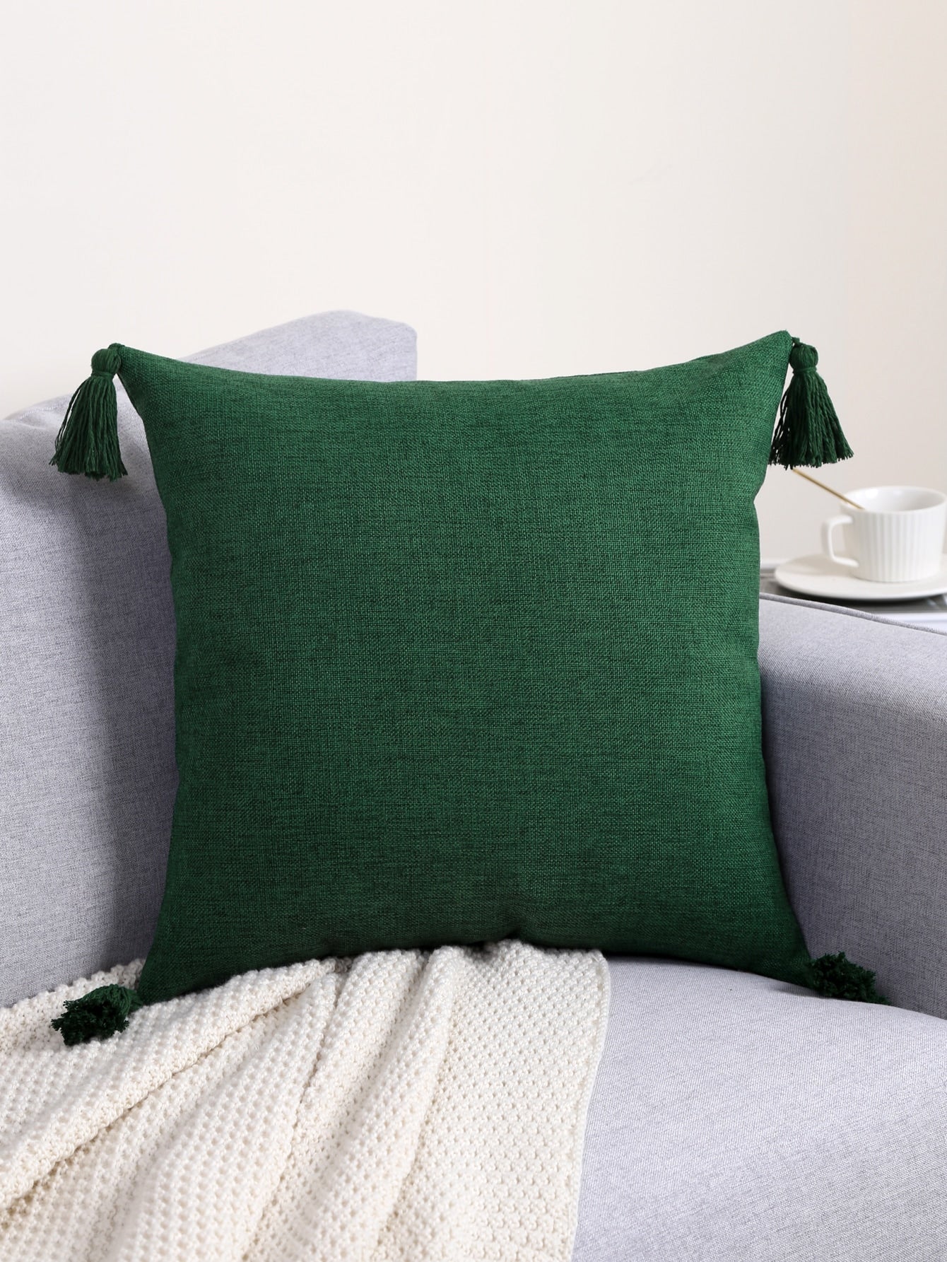 1pc Plain Tassel Cushion Cover Without Filler