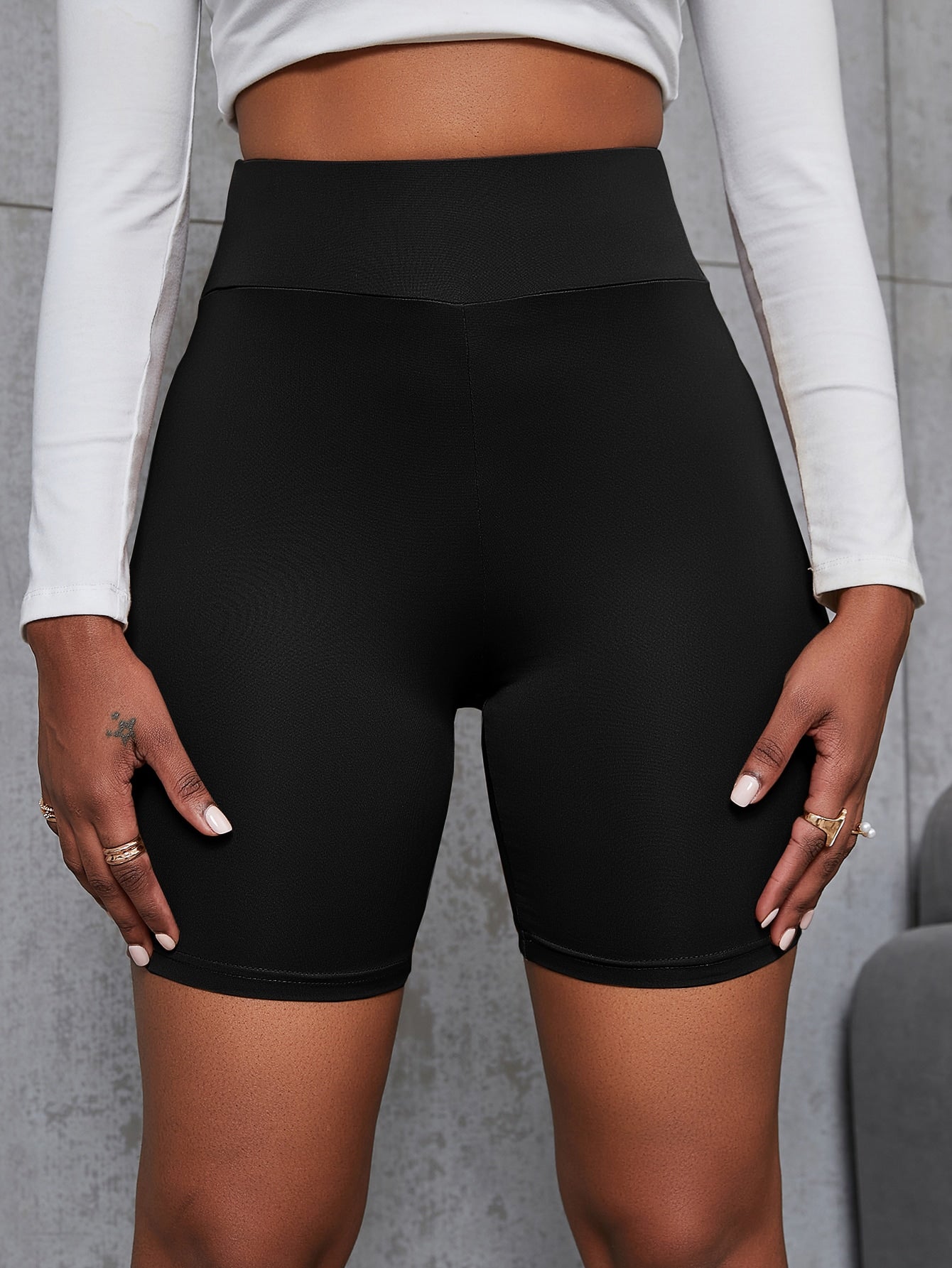 Wideband Waist Solid Biker Shorts