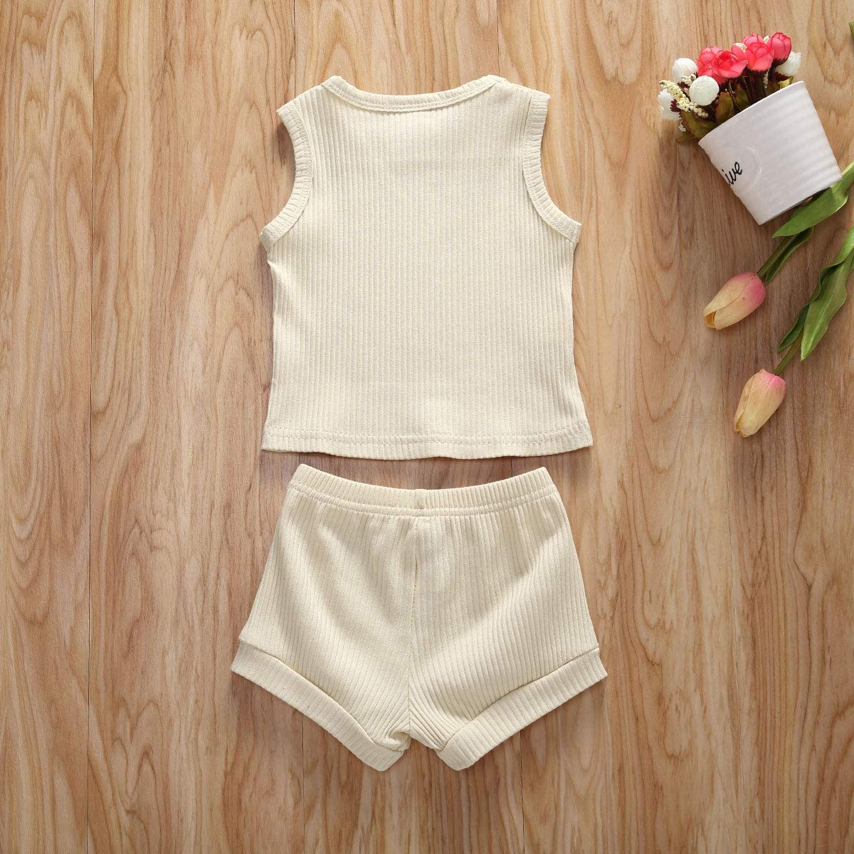 Newborn Baby Boys Girls Summer Outfits Infant Ribbed Knitted Cotton Short Sleeve T-Shirt + Shorts Two Piece Clothes Set