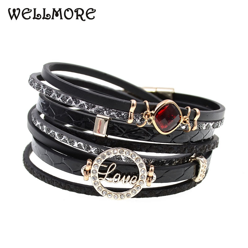 WELLMORE women bracelets leather bracelets crystal charm bracelets Bohemian charm bracelets for women party jewelry wholesale