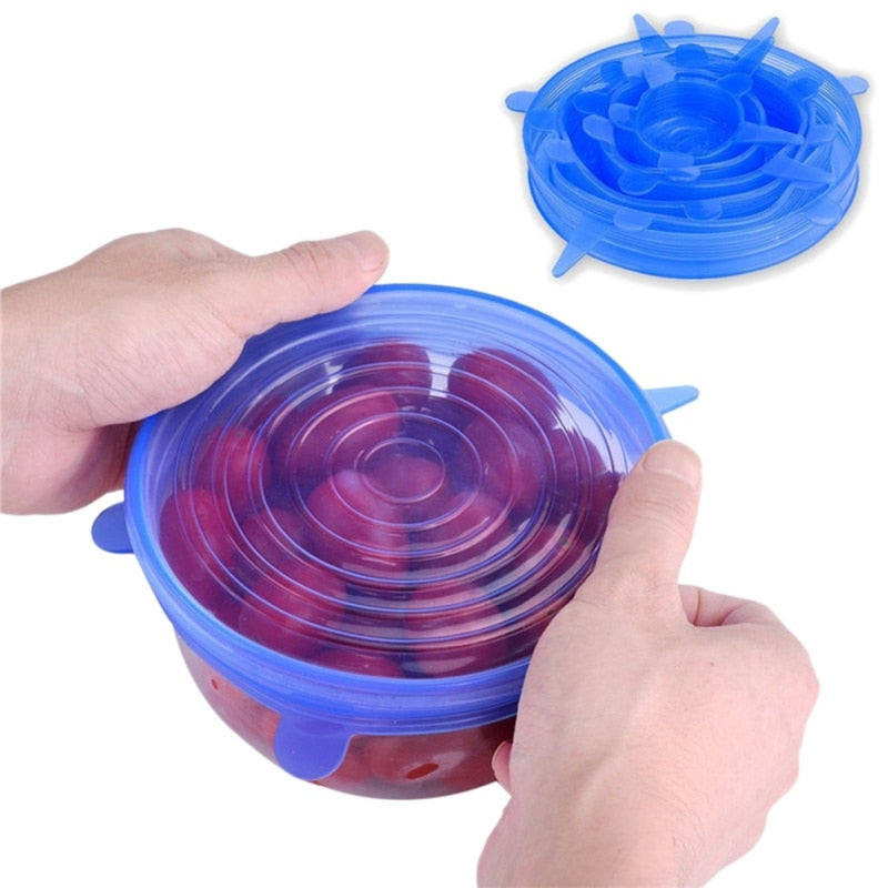 Reusable Elastic Seal Universal Silicone Saran Wrap Cover Lids Food Bowl Pot Stretch Kitchen Vacuum Seal Bowls 6Pcs/ Set