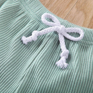 Newborn Baby Boys Girls Summer Outfits Infant Ribbed Knitted Cotton Short Sleeve T-Shirt + Shorts Two Piece Clothes Set