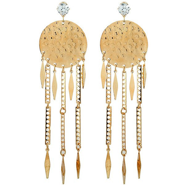 Rhinestone Disc Fringe Earrings