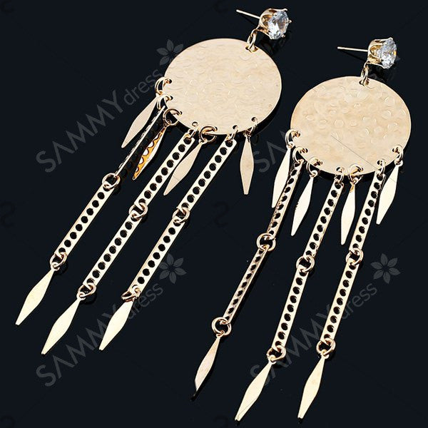 Rhinestone Disc Fringe Earrings