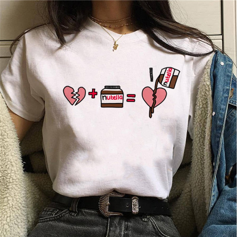 2020 Nutella Print T Shirt Women 90s Harajuku Kawaii Fashion T shirt Graphic Cute Cartoon Tshirt Korean Style Top Tees Female|T-Shirts