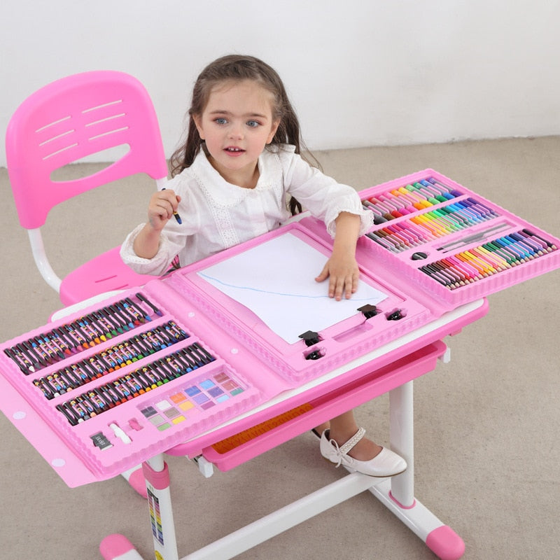 208 PCS Kid Draw Set Colored Pencil Crayon Watercolors Pens With Drawing Board Drawing Set Toy School Supplies Kid Gifts|Drawing Toys|