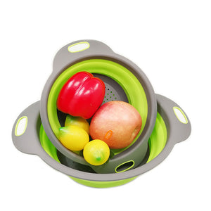 2pcs/set Foldable Silicone Colander Fruit Vegetable Washing Basket Strainer Collapsible Drainer With Handle Kitchen Tool