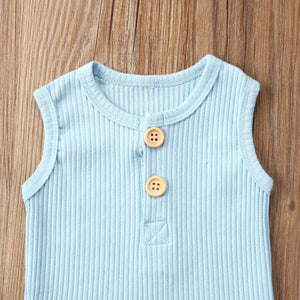 Newborn Baby Boys Girls Summer Outfits Infant Ribbed Knitted Cotton Short Sleeve T-Shirt + Shorts Two Piece Clothes Set