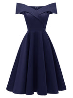 Load image into Gallery viewer, Off The Shoulder Foldover Cocktail Dress - Deep Blue - L
