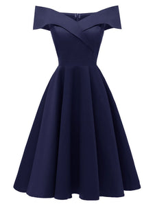 Off The Shoulder Foldover Cocktail Dress - Deep Blue - L