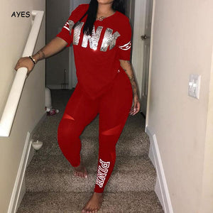 Women Set PINK Letter Print Sweatsuit Women Casual Plus Size Tops Skinny Pants Sweat Suit Two Piece Tracksuit 2 Piece Set S XXXL