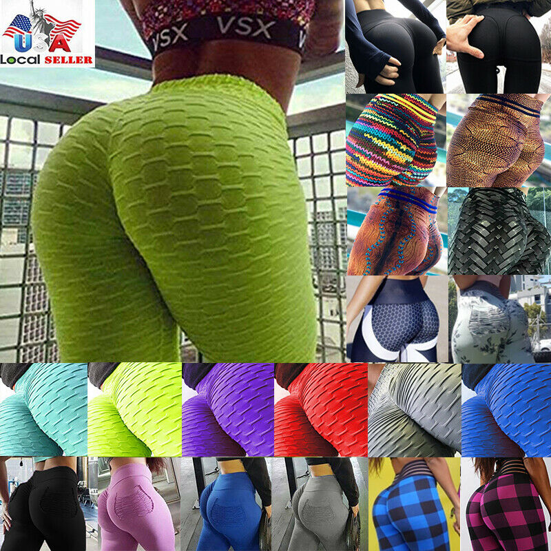 Women Ruched Push Up Leggings Yoga Pants Anti Cellulite Sports Scrunch NEW X285