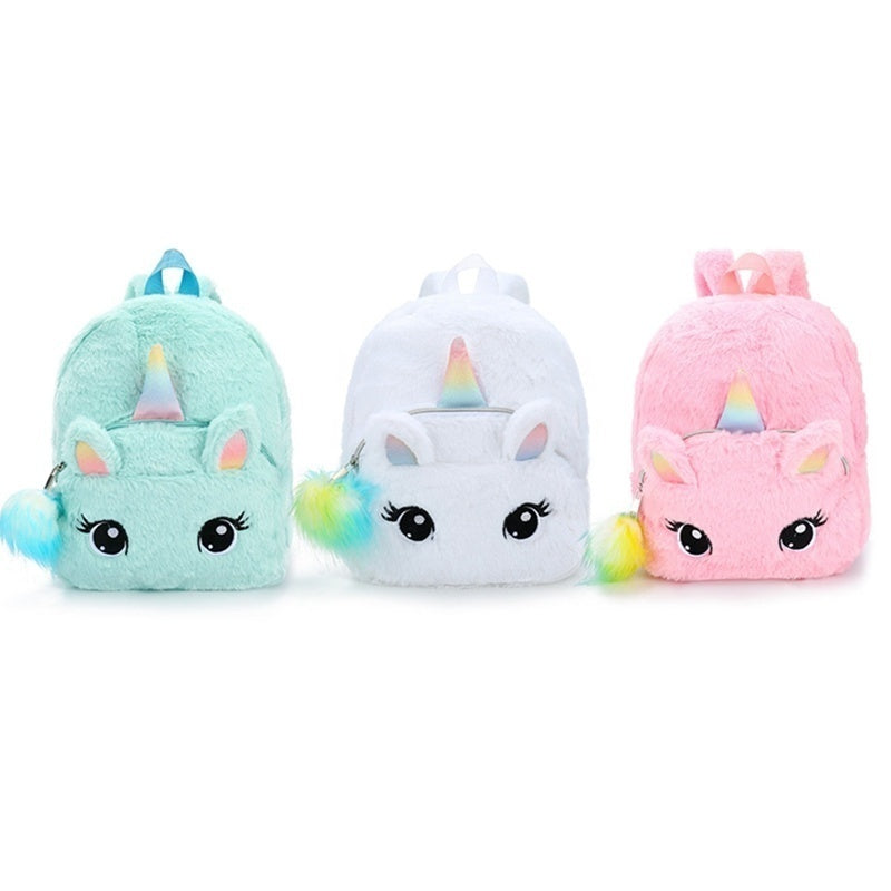 AkoaDa New Unicorn Plush Backpack Girl Cute Zipper Bags Small Cartoon Teenager Schoolbag