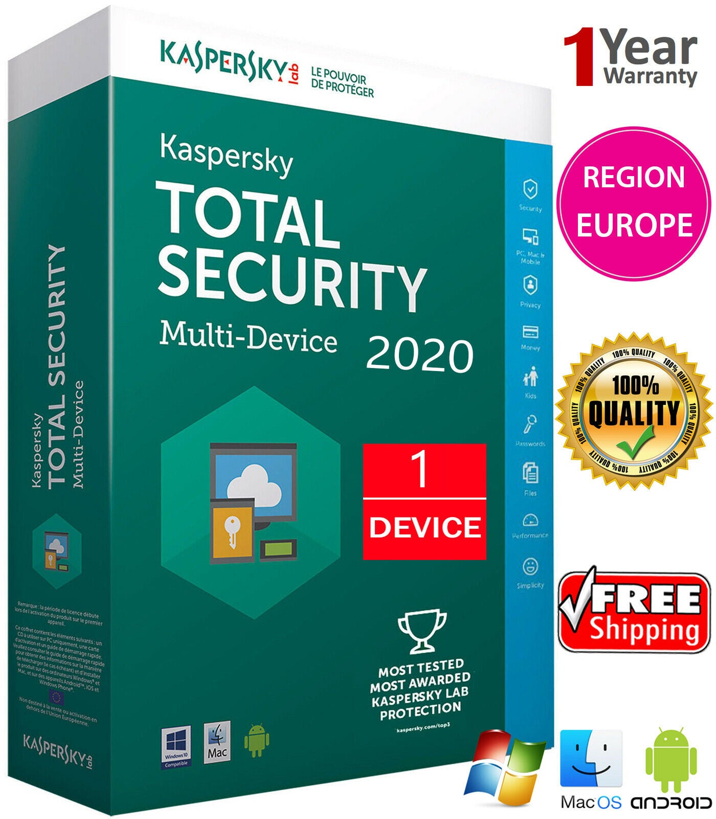 Kaspersky TOTAL Security 2020 1 Device / 1 Year /Download /Region - EUROPE 7.35$