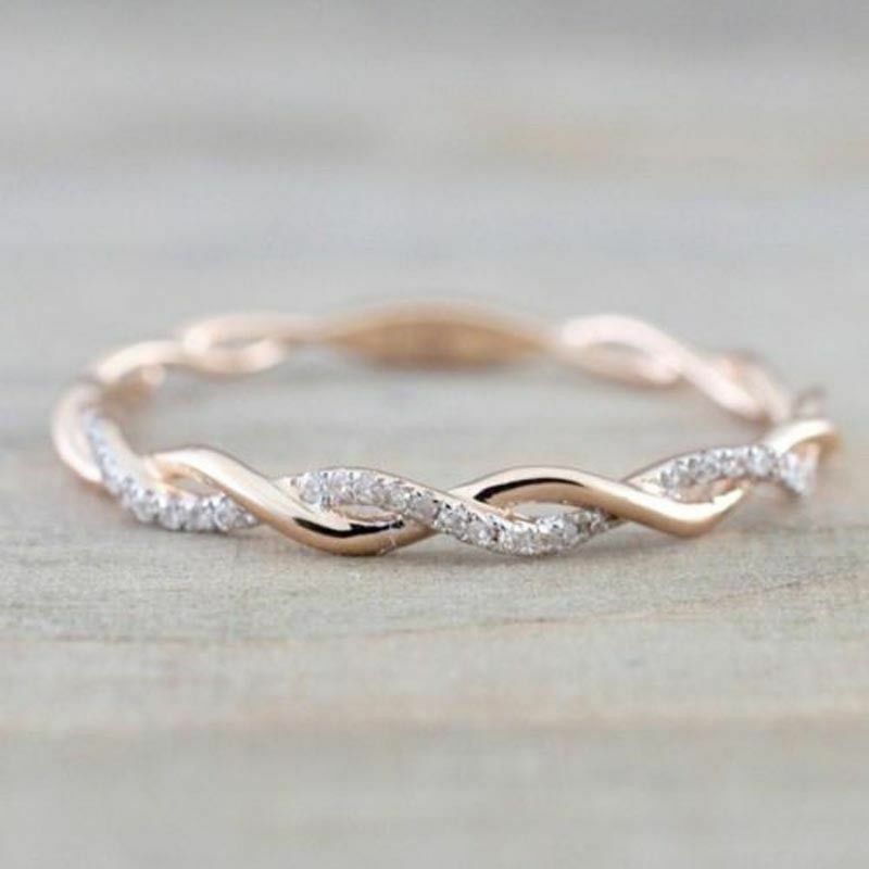 Fashion Women 14K Solid Rose Gold Stack Twisted Ring Wedding Party Women Jewelry