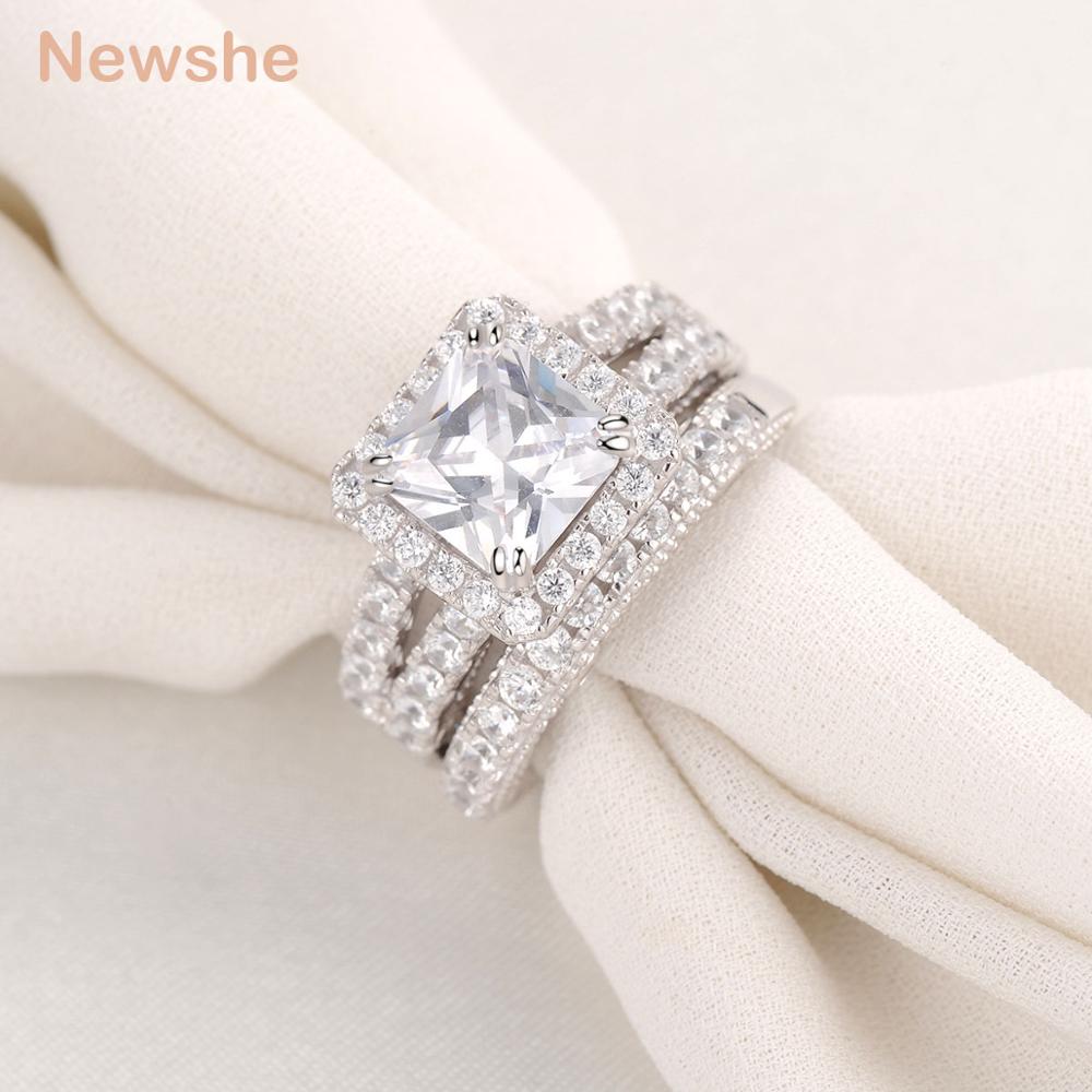 Newshe 2 Pcs Wedding Ring Set Classiccut