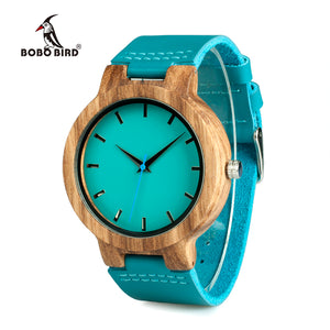 BOBO BIRD WC28 Blue Leather Band Antique Lovers Wood Watches With Blue Dial Zebra Wooden Watch in Gift Box Accept Drop Shipping