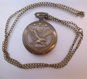 Eagle & Stars Pocket Watch w/Your Choice of Chain Costume Jewelry Gift for Him Gift for Her Gift for Serviceman Gift for Dad Gift for Son