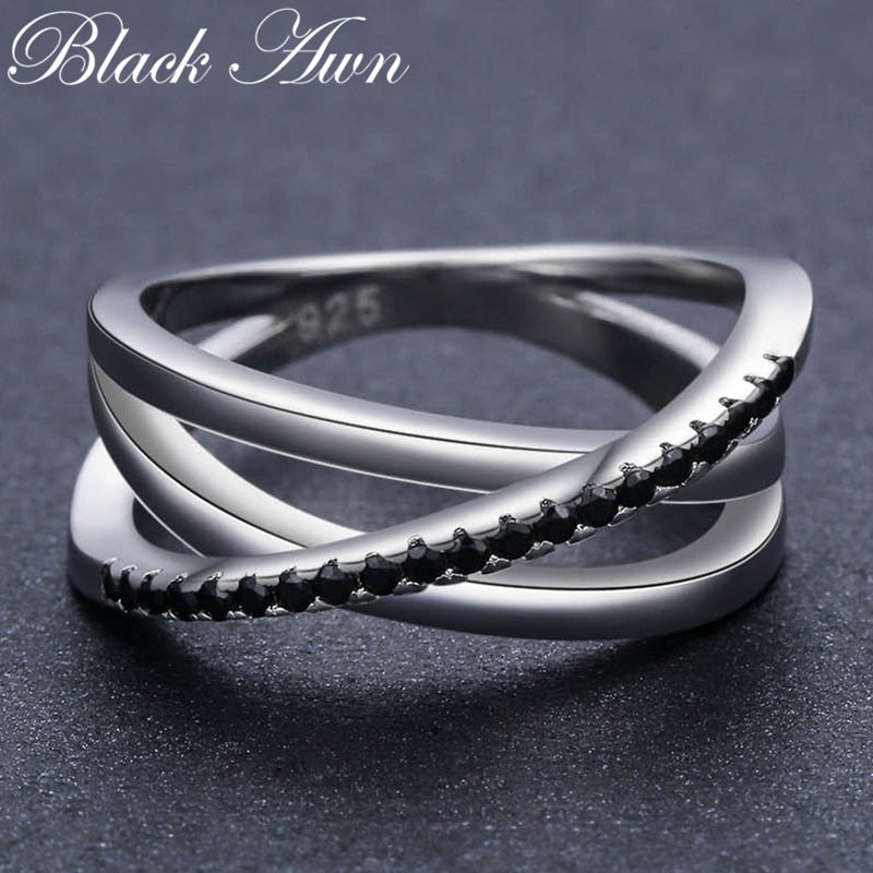 Classic 3.9g 925 Sterling Silver Fine Jewelry Baguet Row Engagement Black Spinel Wedding Rings for Women Bijoux Femme G006|ring for|rings for womenrings for weddings