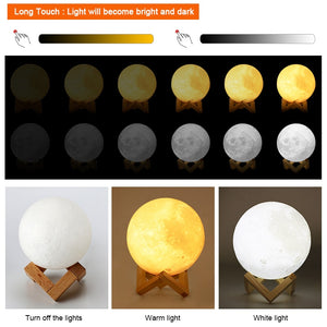 Moon lamp LED light 20CM 18CM 15CM 3D Print USB  Moonlight 2 Colors Changeable Touch Switch Night Light For Creative Gift Home