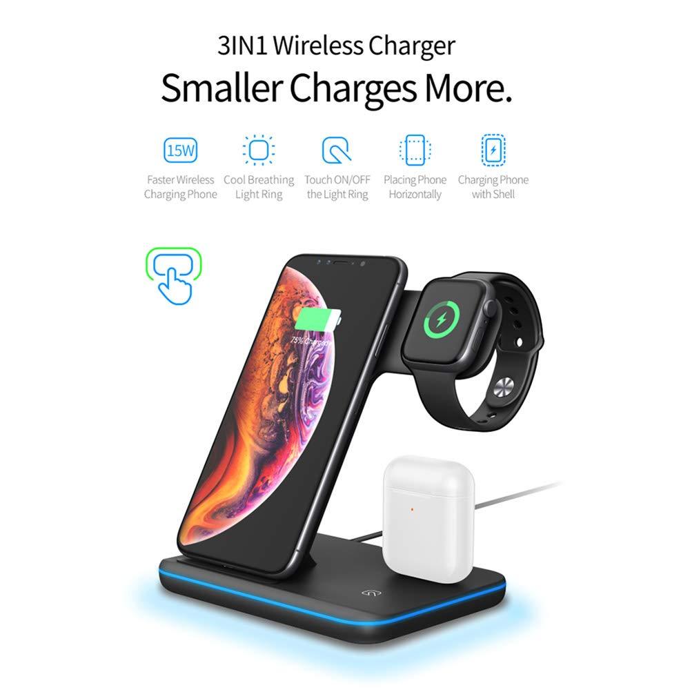 Qi Wireless Charger Stand Holder Station 15W Fast Charging Dock For Apple Watch Series 4 3 2 Airpods Iphone 11 Pro Max XS MAX XR