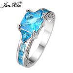 Load image into Gallery viewer, JUNXIN New Fashion Geometric Ring Women Light Blue 10KT White Gold Ring Promise Engagement Rings Gifts For Girlfriend
