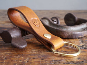 Leather Keyring, Leather Key Fob - Riveted Leather Keychain in Antique Tan