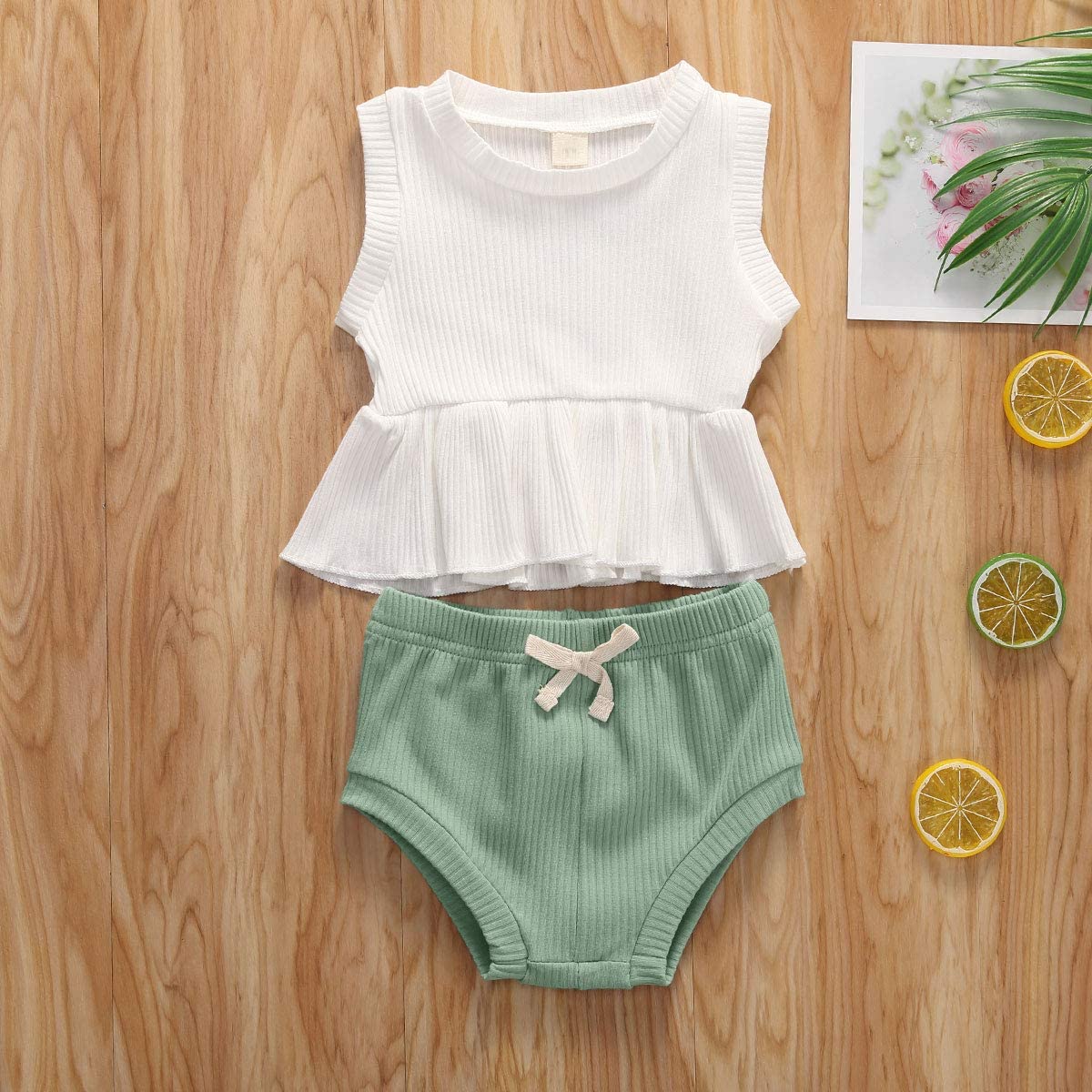 Newborn Baby Boys Girls Summer Outfits Infant Ribbed Knitted Cotton Short Sleeve T-Shirt + Shorts Two Piece Clothes Set