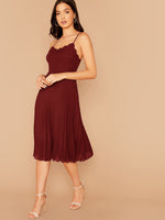 Load image into Gallery viewer,  Scallop Trim Pleated Hem Cami Dress
