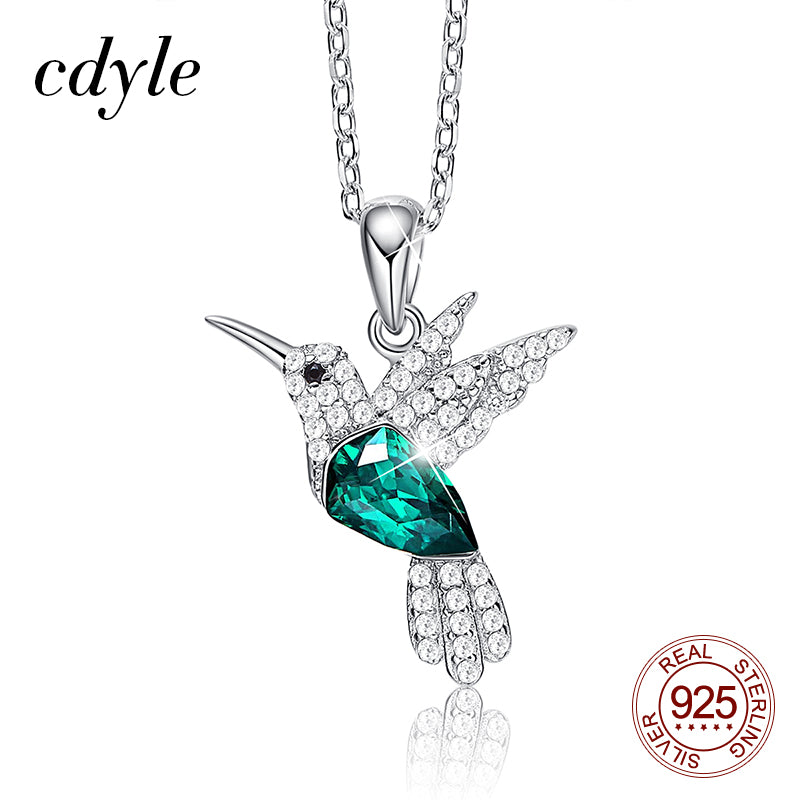 Cdyle Hummingbird Jewellery 925 Sterling Silver Link Chain Necklace Embellished with crystal Women Pendant