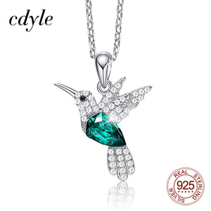 Cdyle Hummingbird Jewellery 925 Sterling Silver Link Chain Necklace Embellished with crystal Women Pendant