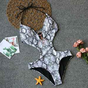 2019 Print One Piece Swimsuit Women Swimwear Deep V Monokini Bodysuit Backless Bathing Suit Beach Wear High Cut Swim Suit