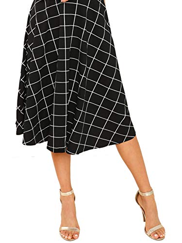 Floerns Women's High Neck Plaid Fit and Flare Midi Dress