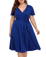 Load image into Gallery viewer, Women‘s Plus Size Faux Wrap V Neck Short Sleeve Midi Wedding Guest Party Casual Dresses
