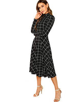 Load image into Gallery viewer, Floerns Women&#39;s High Neck Plaid Fit and Flare Midi Dress

