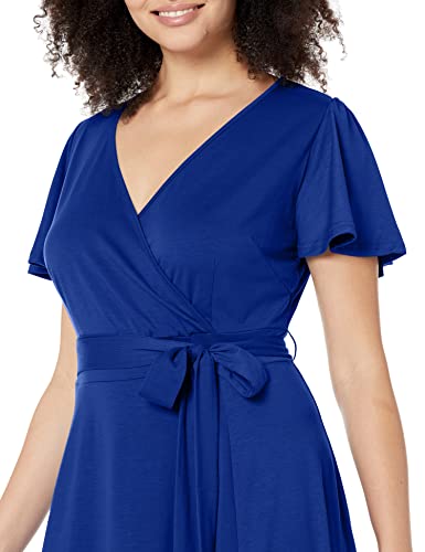 Women‘s Plus Size Faux Wrap V Neck Short Sleeve Midi Wedding Guest Party Casual Dresses