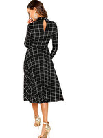 Load image into Gallery viewer, Floerns Women&#39;s High Neck Plaid Fit and Flare Midi Dress
