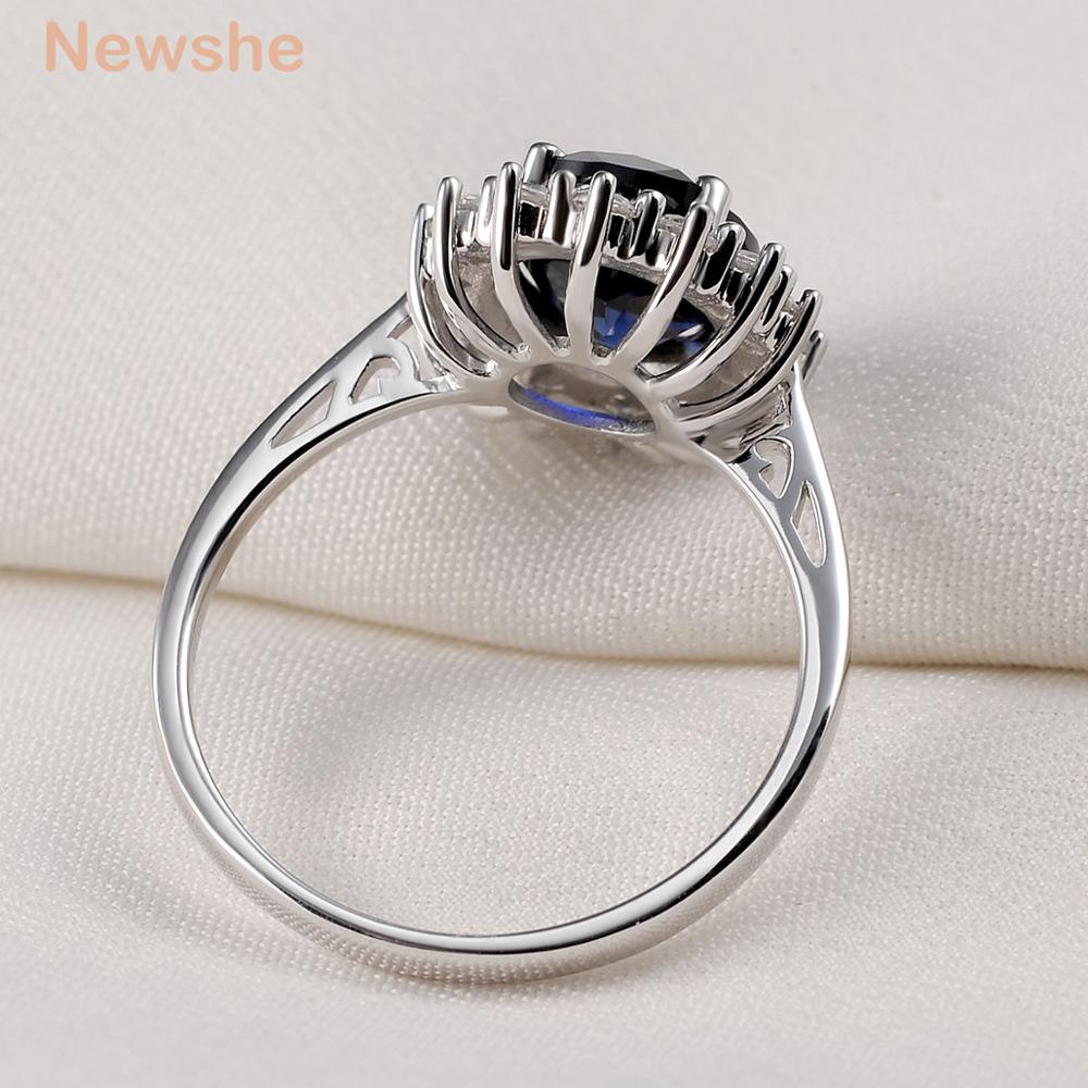 Newshe Halo Wedding Ring For Women 2 Ct Blue Oval Cut AAA CZ Solid 925 Sterling Silver Trendy Jewelry Party Cocktail Ring|Rings