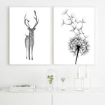 Load image into Gallery viewer, Scandinavian Poster Black White Deer Dandelion Nordic Style Wall Art Canvas Print Painting Decoration Picture Living Room Decor|Painting &amp; Calligraphy
