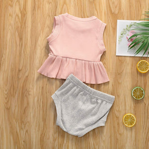 Newborn Baby Boys Girls Summer Outfits Infant Ribbed Knitted Cotton Short Sleeve T-Shirt + Shorts Two Piece Clothes Set