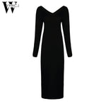 Load image into Gallery viewer, WYHHCJ Sexy V neck cross knitting sweater dress Women elegant long sleeve blackless black female winter Autumn casual dresses
