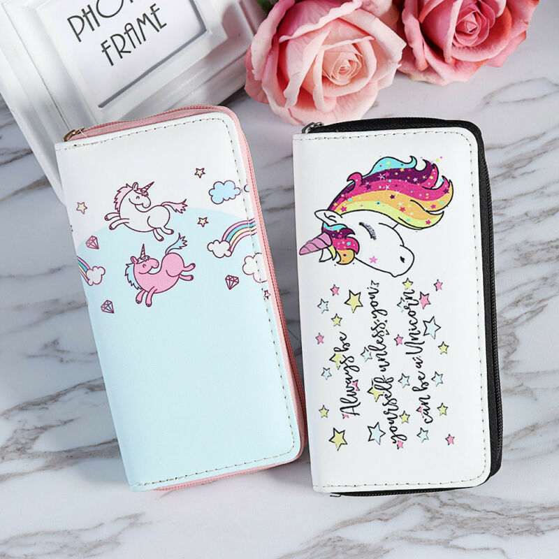 Women Unicorn Wallet Clutch Long Leather Purse Card Holder Phone Zipper Handbags