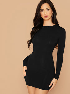  Lace Insert Backless Bodycon Dress